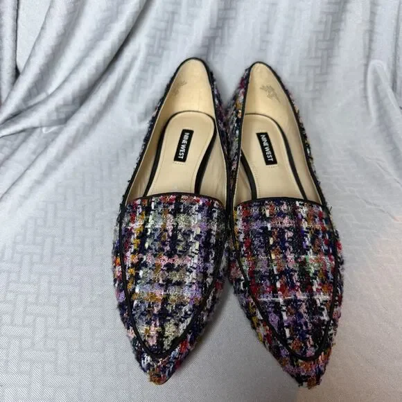 Nine West Abay 2 Women's Plaid Tweed Colorful Pointed Toe Flats Size 8.5 - Picture 2 of 11